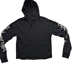 Forever 21 Men’s Black Graphic Sleeve Distressed Hoodie Medium Streetwear Skater